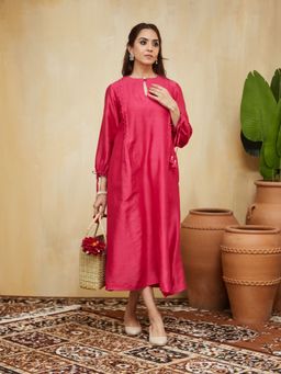 Mushio - Pink Hand Embellished Chanderi Aisha Dress