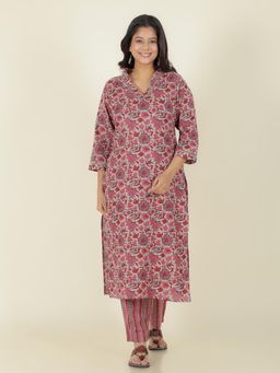 ARAMYA - Linen Cotton Straight Floral Print Kurta and Pant (Set of 2)