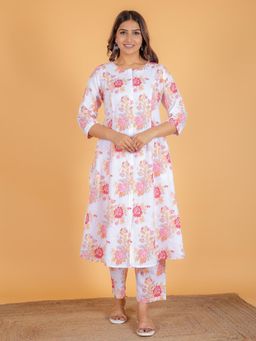 ARAMYA - Kantha Cotton A-Line Floral Print Kurta and Pant (Set of 2)