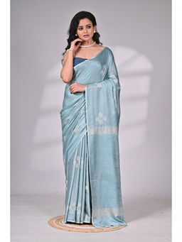 SAANTHA - Aqua Soft Silk Elegant Embroidery Saree with Unstitched Blouse