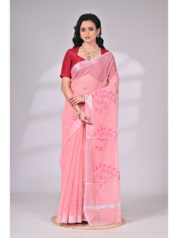 SAANTHA - Pink Kota Doria Saree with Unstitched Blouse