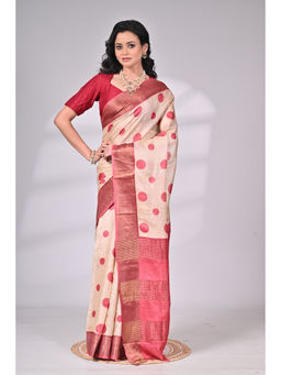 SAANTHA - Ivory Handloom Tussar Silk Saree with Unstitched Blouse