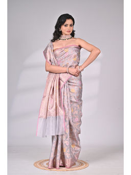 SAANTHA - Pastel Silver Grey Kota Silk Saree with Unstitched Blouse