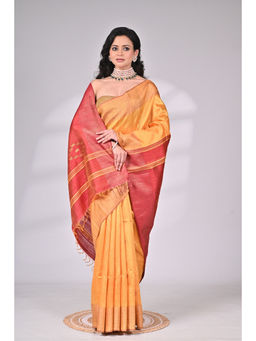 SAANTHA - Mustard Handloom Dupion Silk Saree with Unstitched Blouse