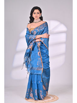 SAANTHA - Elegant Blue Cotton Silk Saree with Unstitched Blouse