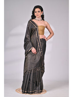 SAANTHA - Black Dupion Handloom Silk Saree with Unstitched Blouse