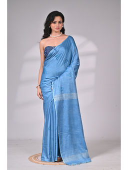 SAANTHA - Blue Soft Silk Subtle Embroidery Saree with Unstitched Blouse