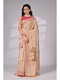 SAANTHA - Silk Blend Hand-Embroidery Saree with Unstitched Blouse