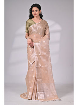 SAANTHA - Beige Linen Tissue Zari Saree with Unstitched Blouse
