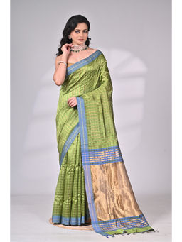 SAANTHA - Green Dupion Silk Handloom Saree with Unstitched Blouse