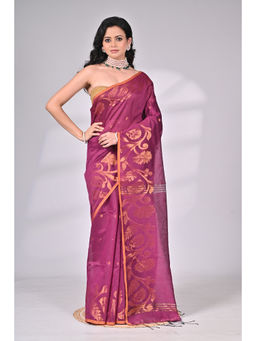 SAANTHA - Wine Cotton Silk Saree with Unstitched Blouse