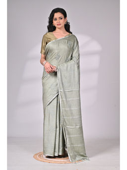 SAANTHA - Sea Green Soft Silk Embroidered Saree with Unstitched Blouse
