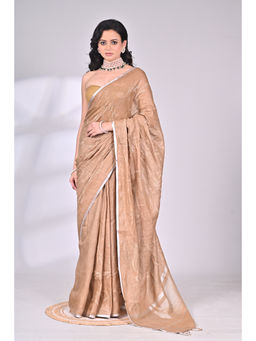 SAANTHA - Beige Linen All-Over Embroidery Saree with Unstitched Blouse