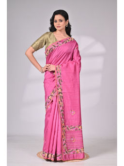 SAANTHA - Silk Blend Hand Embroidery Saree with Unstitched Blouse