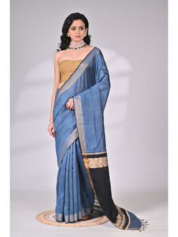 SAANTHA - Blue Viscose Silk Handloom Saree with Unstitched Blouse