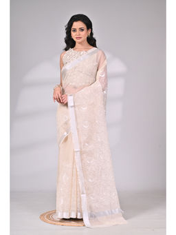 SAANTHA - Ivory Kota Pichwai Thread Embroidery Saree with Unstitched Blouse