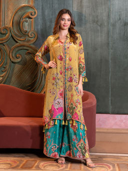 Label S4U - Yellow Crepe Floral Printed Kurta and Palazzo