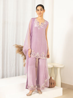 Label S4U - Lavender Crepe Handwork Kurta with Pant & Dupatta