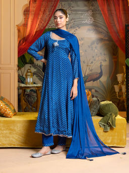 Label S4U - Blue Bandhani Anarkali with Pant & Dupatta