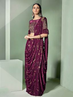 Odette - Mauve Lycra Designer Saree with Unstitched Blouse