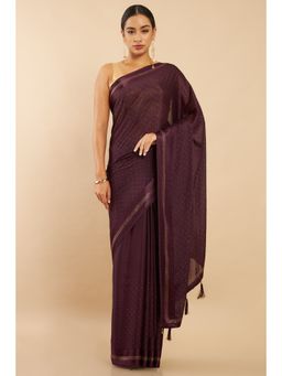 Soch - Women Purple Chiffon Embellished Saree with Unstitched Blouse