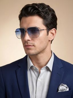IDEE - Blue To Silver Mirror Blue Gradient Lens Square Sunglass Shiny Gun Frame (60)