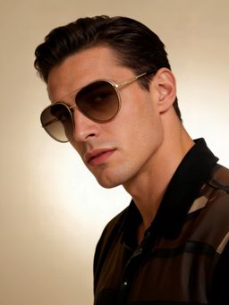 IDEE - Gold Mirror Green Gradient Lens Pilot Sunglass Full Rim Shiny Light Gold Frame (59)
