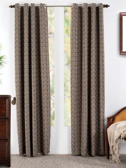 Maspar - Bliss Check Polyester Jacquard Neutral Door Curtain Set of 2
