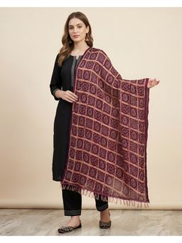 MUFFLY - Women Brown Bandhani Gharchola Printed Crush Dupatta with Tassel Border