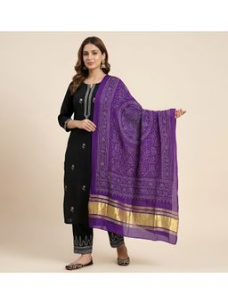 MUFFLY - Women Purple Bandhani Inspired Gaji Art Silk Dupatta