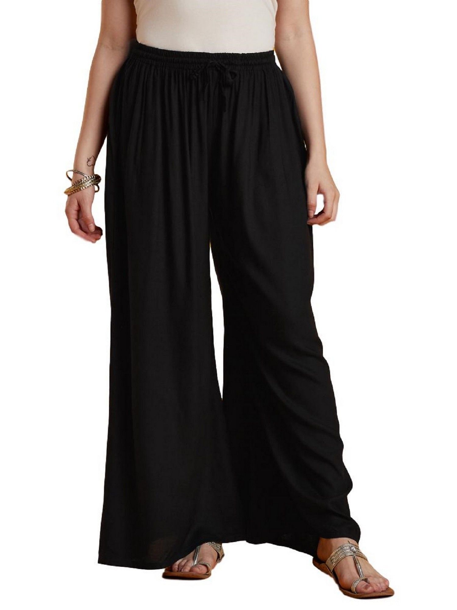 vedana Black Rayon Solid Flared Palazzo-picture-27