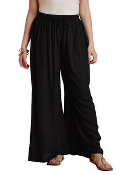 VEDANA - Black Rayon Solid Flared Palazzo