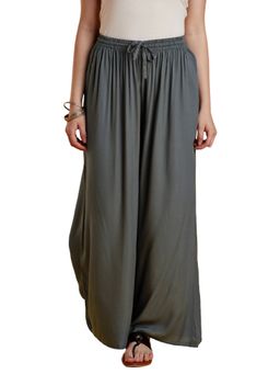 VEDANA - Grey Rayon Solid Flared Palazzo