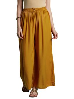 VEDANA - Mustard Rayon Solid Flared Palazzo