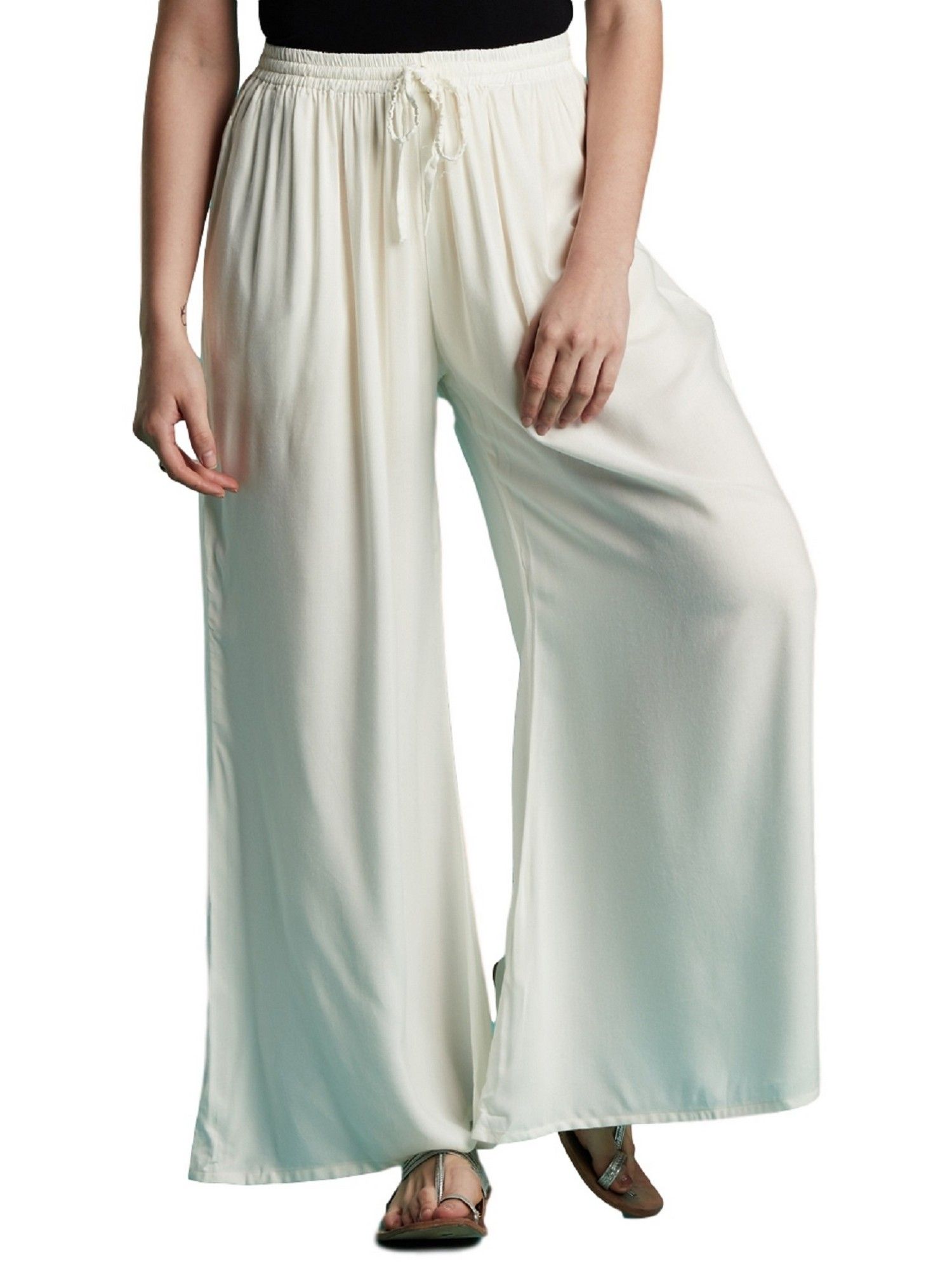 vedana Off White Rayon Solid Flared Palazzo-picture-35