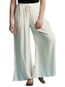 VEDANA - Off White Rayon Solid Flared Palazzo
