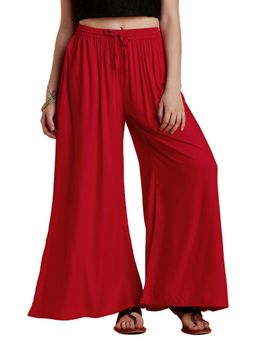 VEDANA - Red Rayon Solid Flared Palazzo