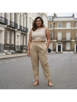 Zuri - Curvy Relaxed Fit Premium Cotton Beige Pants