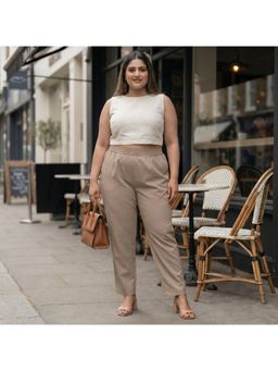 Zuri - Curvy Relaxed Fit Premium Cotton Beige Pants