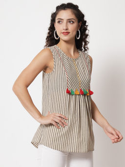 Beatnik - Brown Straight Round Neck Sleeveless Tunic