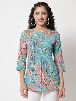 Beatnik - Blue A-line Round Neck 3/4th Sleeve Kurti