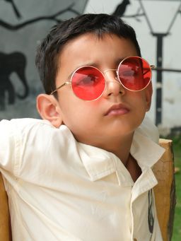 DukieKooky - Red Uv Protected Round Sunglass (3-12 Years)