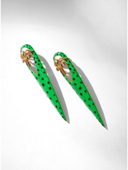 Outhouse - Gavi Spicule Earrings In Green Leopard Enamel Finish