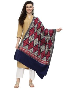 Anekaant - Crewel Navy Blue, Gold & Red Ethnic Motif Embroidered Wool Shawl