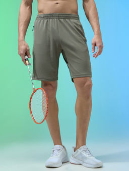 Technosport - Techno Dry Men Olive Solid Slim Fit Sports Shorts