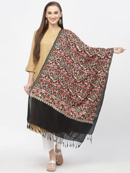 Anekaant - Lush Black and Multi Floral Embroidered Polywool Stole