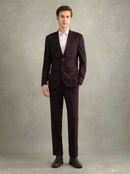 Arrow - Men Burgundy Self Design Dobby Two Piece Suit (Set of 2)