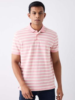 Spykar - Pink Stripes Oversized Polo T-Shirt