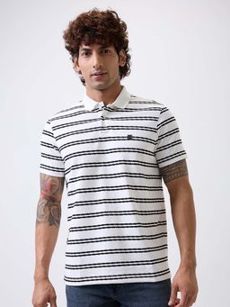 Spykar - White Stripes Slim Polo T-Shirt