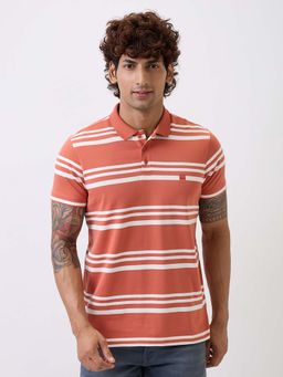 Spykar - Orange Stripes Slim Polo T-Shirt